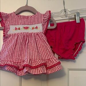 Good Lad Red Gingham Dress with Watermelon Embroidery